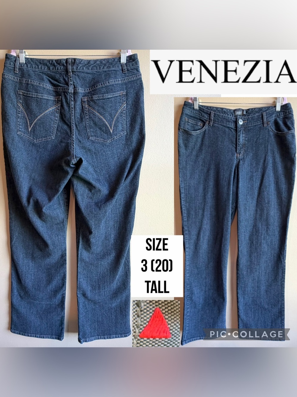 Venezia Womens Jeans Stretch Bootcut Red Triangle 3 High Rise 35” Inseam 20 TALL
